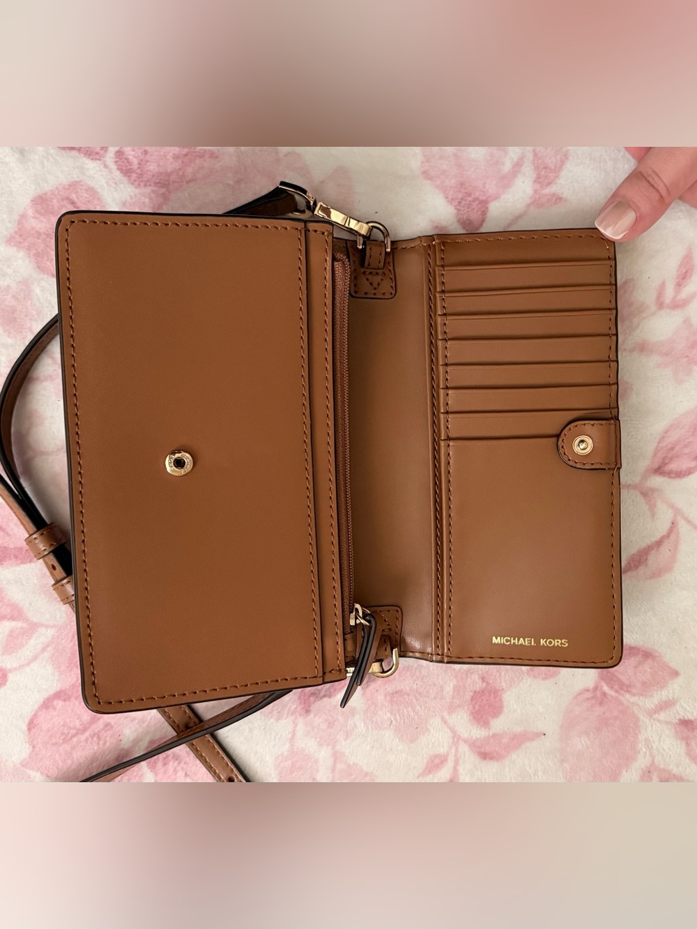 Michael Kors Beige Signature Crossbody with Brown Leather Strap - Picture 3 of 3